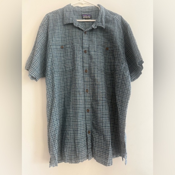 Patagonia Hemp Organic Cotton Blend Plaid Button Down Short Sleeve Shirt Size 2X - Picture 1 of 5